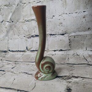 MCM Vintage Frankoma Pottery Brown Green  6" Snail Bud Vase